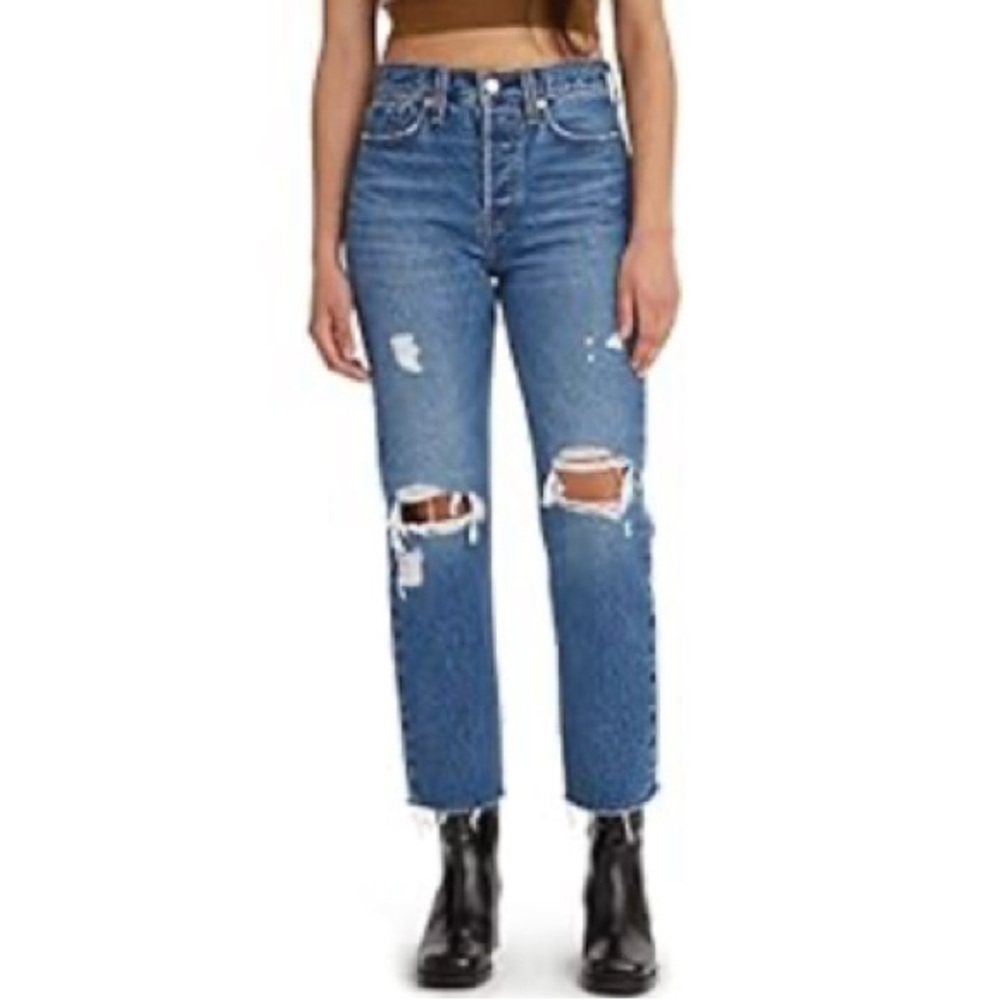 Levi's Blue Distressed Straight Leg Jeans